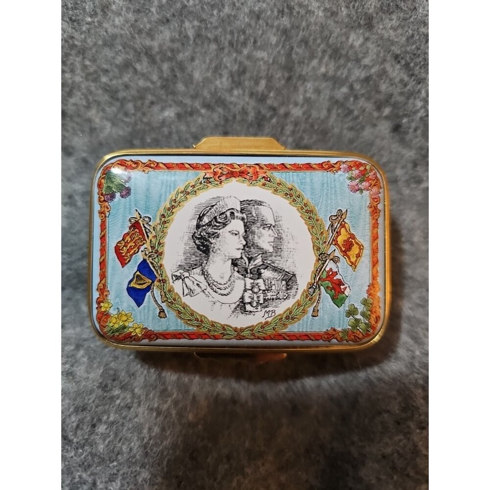 Halcyon Days Enamels Trinket Box Queen Philip Golden 50th Wedding Anniversary